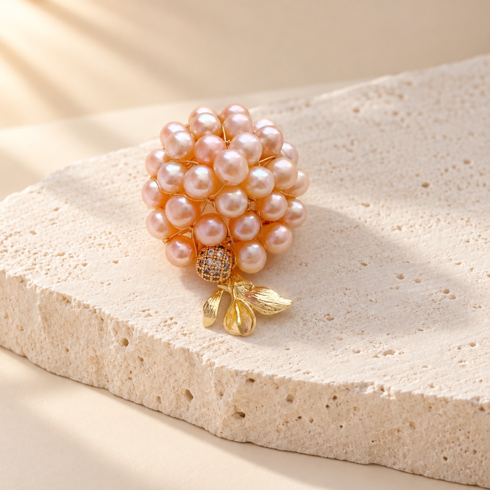 Peach Pearl Bouquet Cluster Brooch
