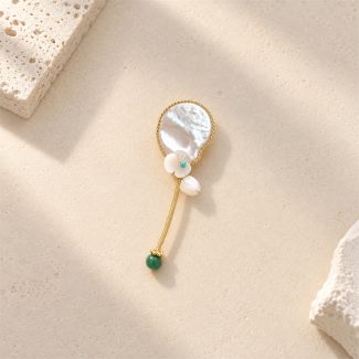 Pearl Petal Green Accent Stem Brooch