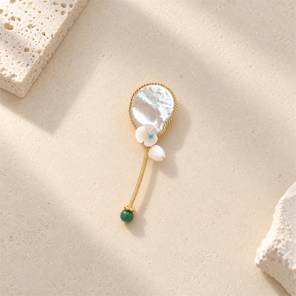 Pearl Petal Green Accent Stem Brooch