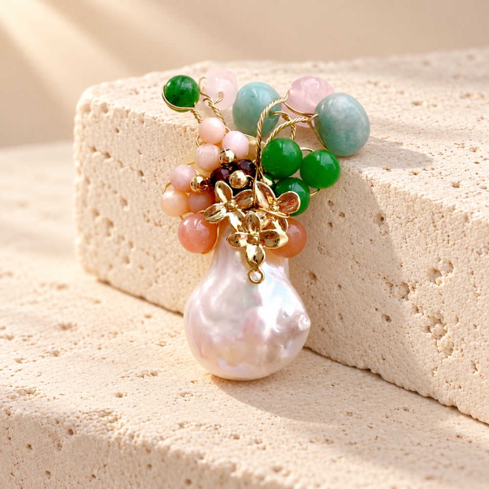 Colorful Bead Bouquet Pearl Drop Brooch