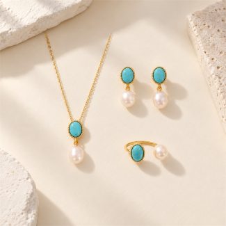 Turquoise Freshwater Pearl Three-Piece Jewelry Set