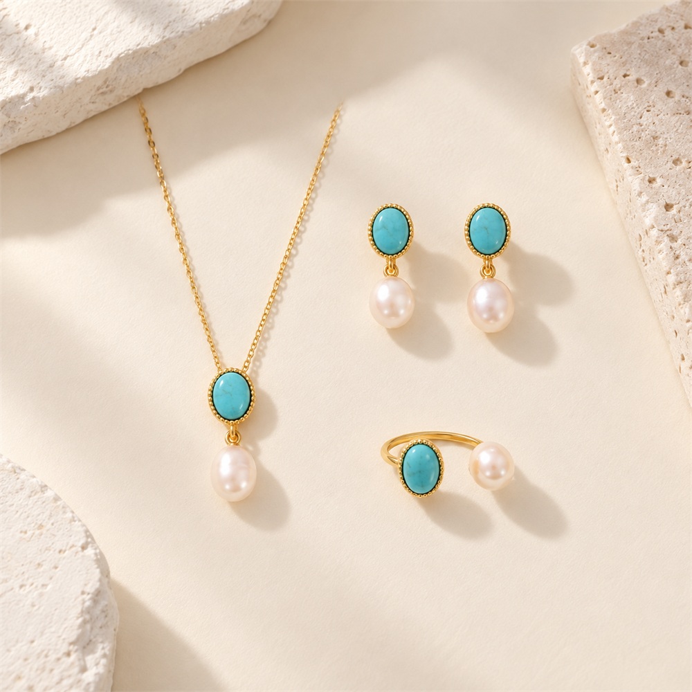 Turquoise Freshwater Pearl Three-Piece Jewelry Set