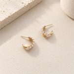 Freshwater Pearl Crescent Stud Hoop Earrings