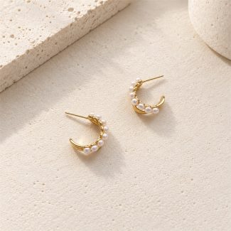 Freshwater Pearl Crescent Stud Hoop Earrings