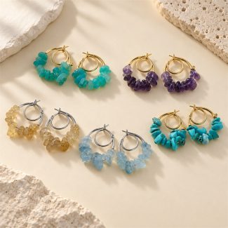 Gemstone Chip Double Hoop Earrings