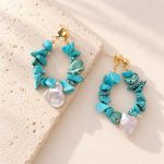 Turquoise Chip Pearl Teardrop Hoop Earrings