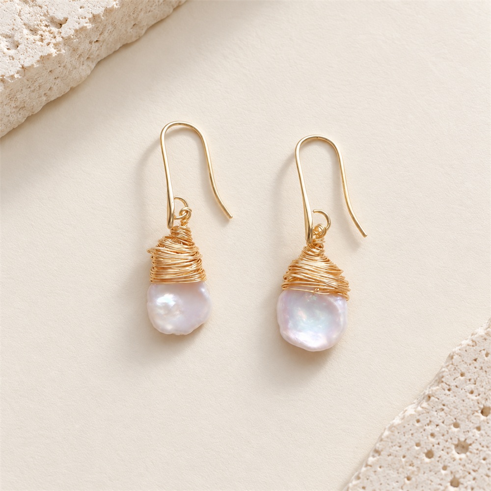 Wire-Capped Freshwater Pearl Hook Drop Earrings