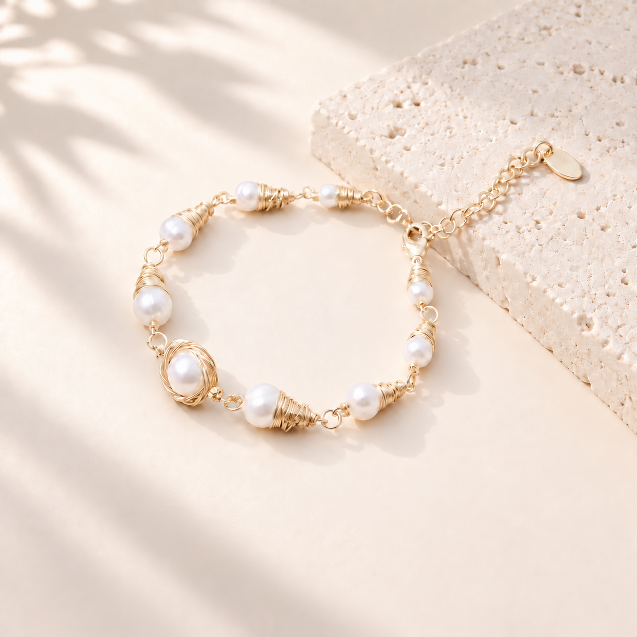 Bird Nest Freshwater Pearl Link Bracelet