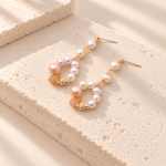 Pink Agate Freshwater Pearl Wreath Earrings