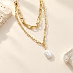 Layered Paperclip Chain Baroque Pearl Necklace