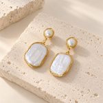 Framed Rectangle Freshwater Pearl Drop Earrings