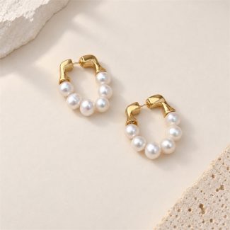 Rounded Freshwater Pearl Huggie Hoop Earrings