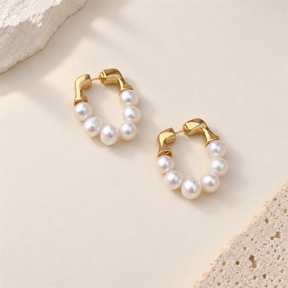Rounded Freshwater Pearl Huggie Hoop Earrings