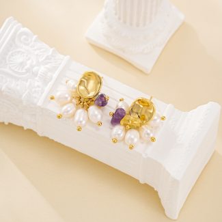 Pearl and crystal chip cluster stud earrings
