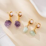 Raw Amethyst or Fluorite Pearl Drop Earrings