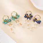 Turquoise or Lapis Pearl Tassel Hoop Earrings