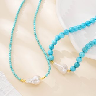 Turquoise and Large Baroque Pearl Necklace