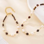 Tiger eye and freshwater pearl necklace and bracelet set