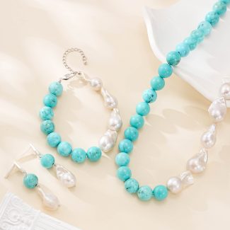 Turquoise and Large Baroque Pearl Jewelry Set