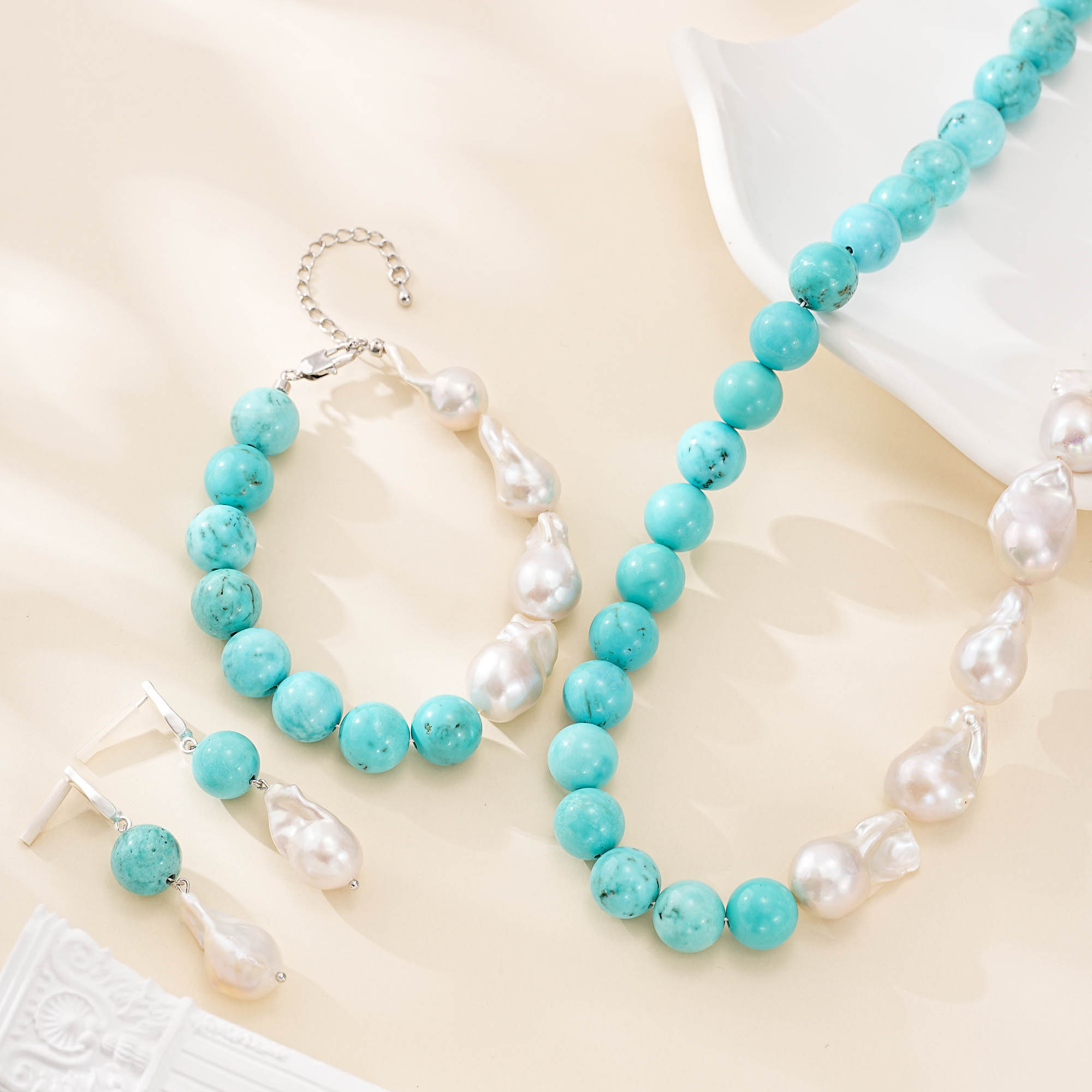 Turquoise and Large Baroque Pearl Jewelry Set