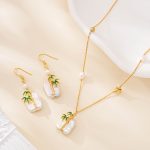 Bamboo Motif Baroque Pearl Necklace Earring Set