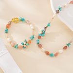 Mixed Gemstone and Pearl Necklace Bracelet Set