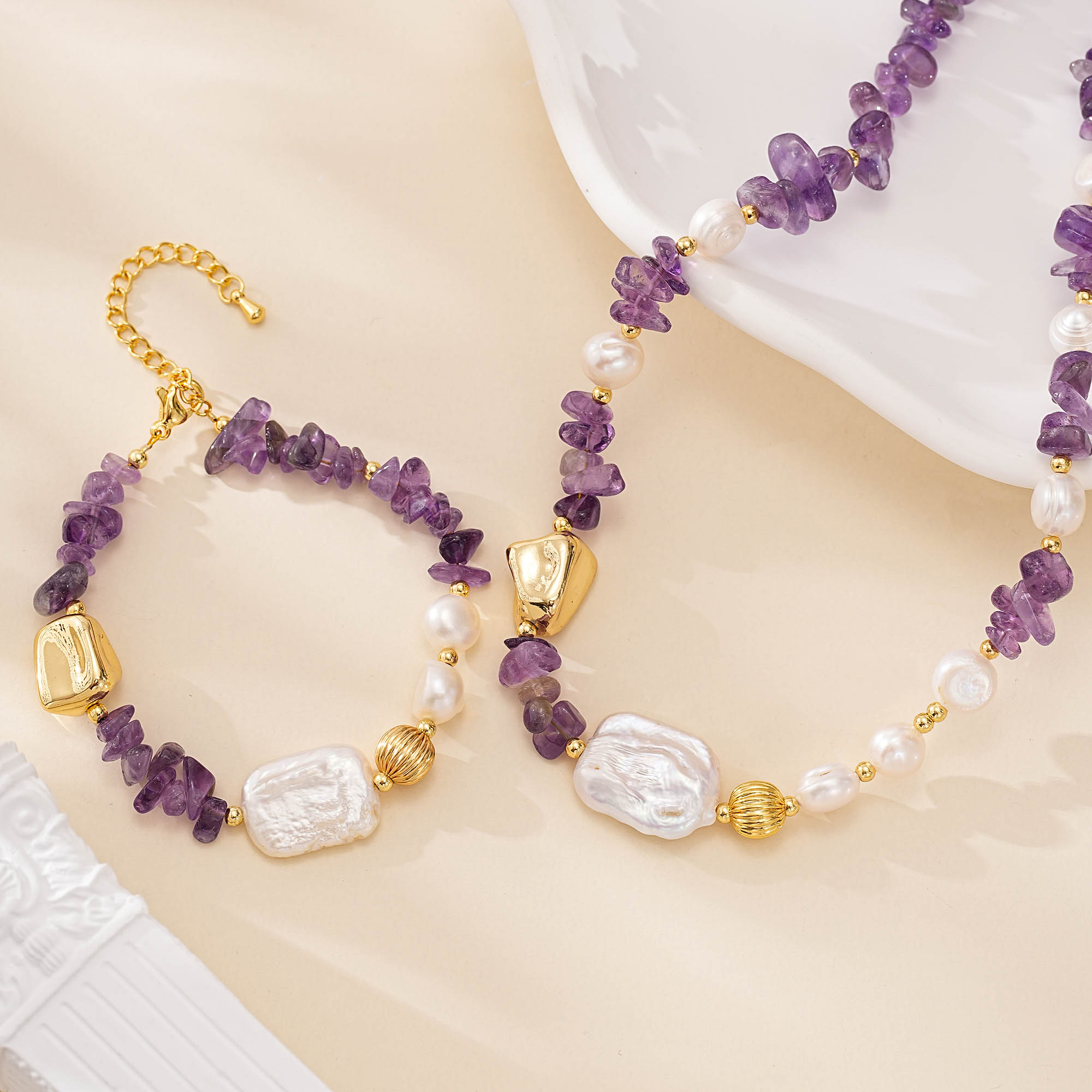 Amethyst and Square Baroque Pearl Jewelry Set