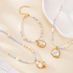 Angelite and Gilded Baroque Pearl Jewelry Set