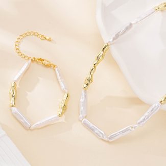 Baroque Stick Pearl and Gold Link Jewelry Set