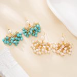 Turquoise and Pearl Fan Cluster Stud Earrings