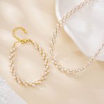 Woven Ripple Pearl Necklace Bracelet Set