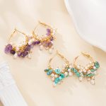 Amethyst or turquoise pearl cluster hoop earrings