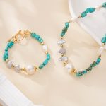 Turquoise nuggets and mixed pearl necklace and bracelet set
