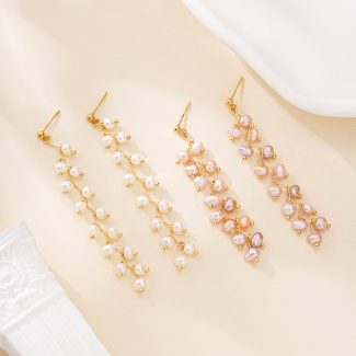 Two-Tone Pearl Branch Tassel Earrings