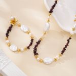 Garnet and baroque pearl necklace and bracelet set