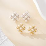 Nine-Pearl Lattice Statement Stud Earrings