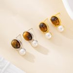 Tiger Eye and Pearl Drop Stud Earrings