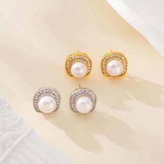 Pavé Halo Freshwater Pearl Statement Stud Earrings
