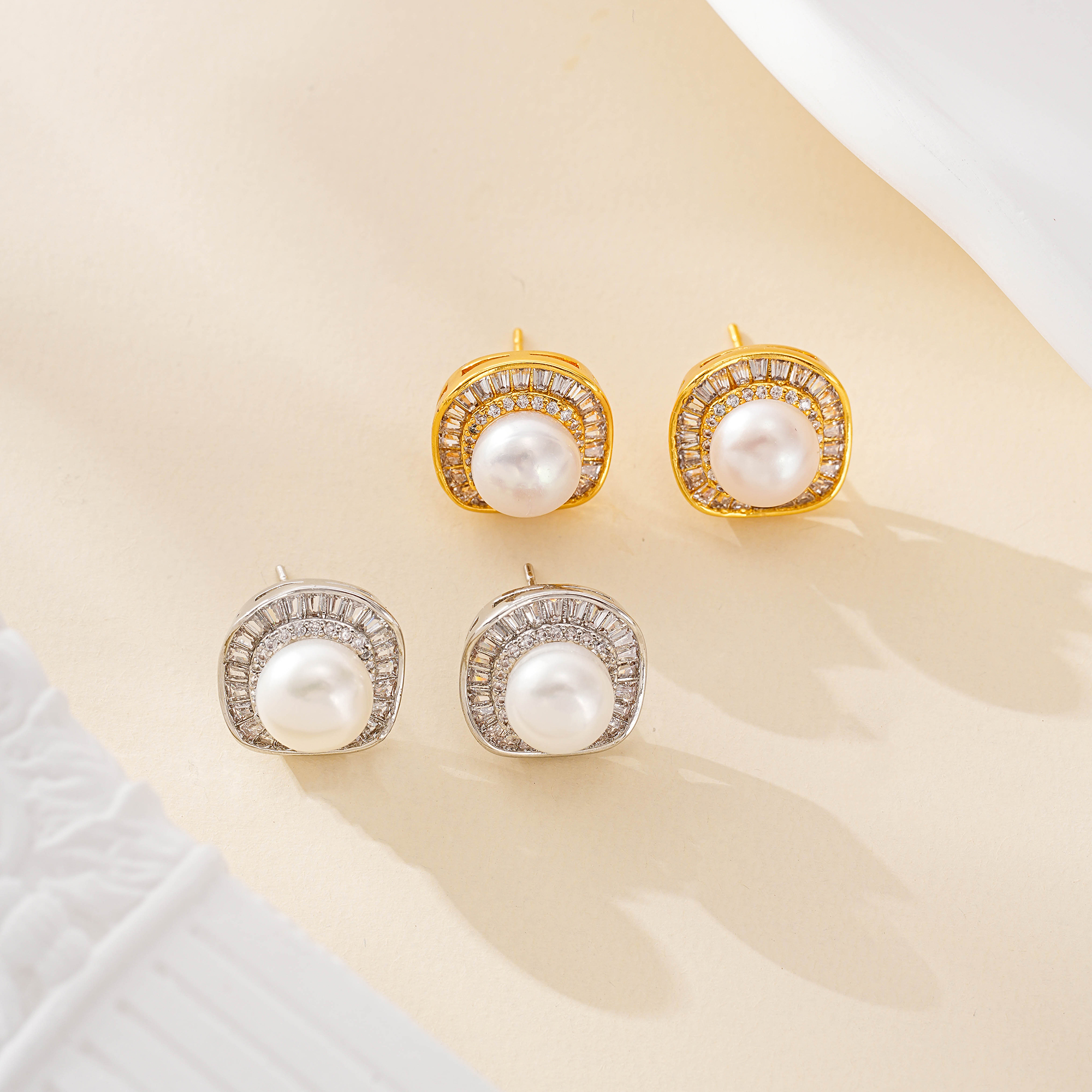 Pavé Halo Freshwater Pearl Statement Stud Earrings
