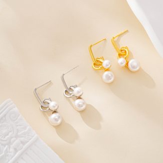 Double-Freshwater Pearl Loop Drop Earrings