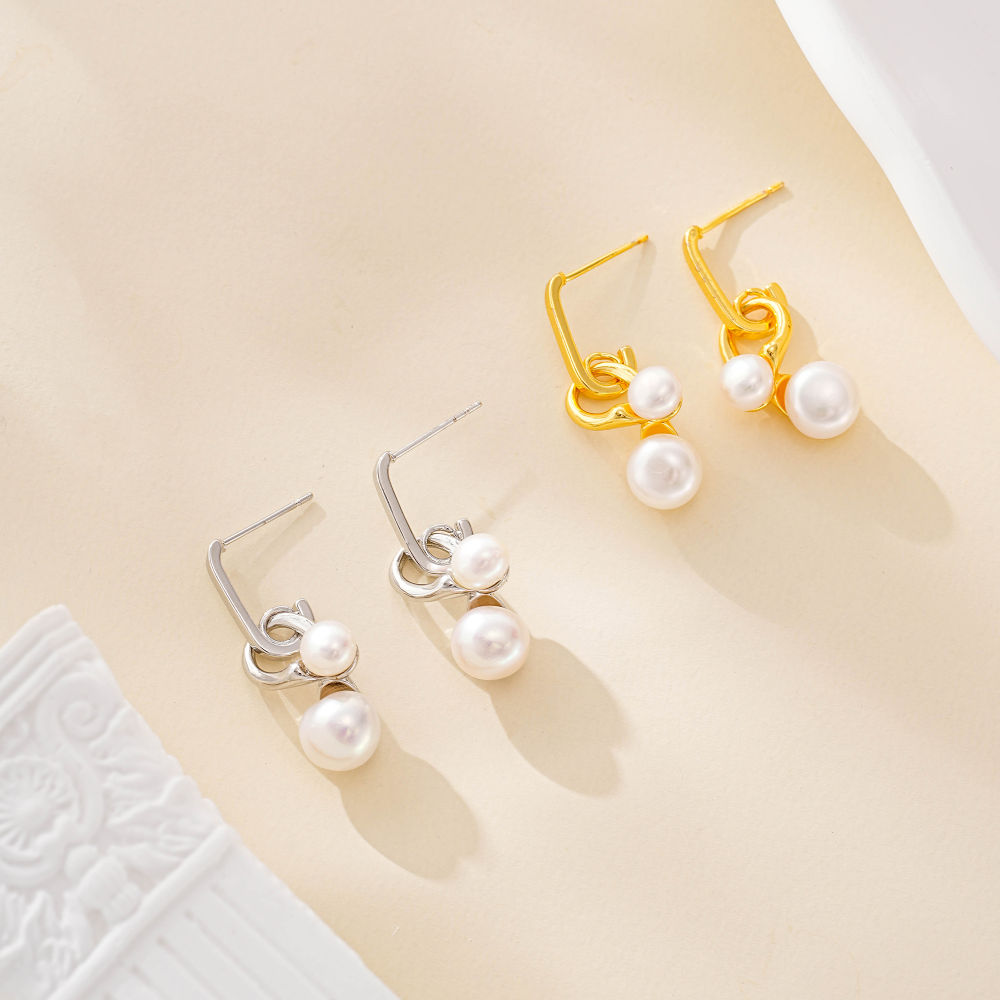 Double-Freshwater Pearl Loop Drop Earrings