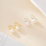 Minimalist Button Pearl Hook Earrings
