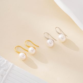 Minimalist Button Pearl Hook Earrings