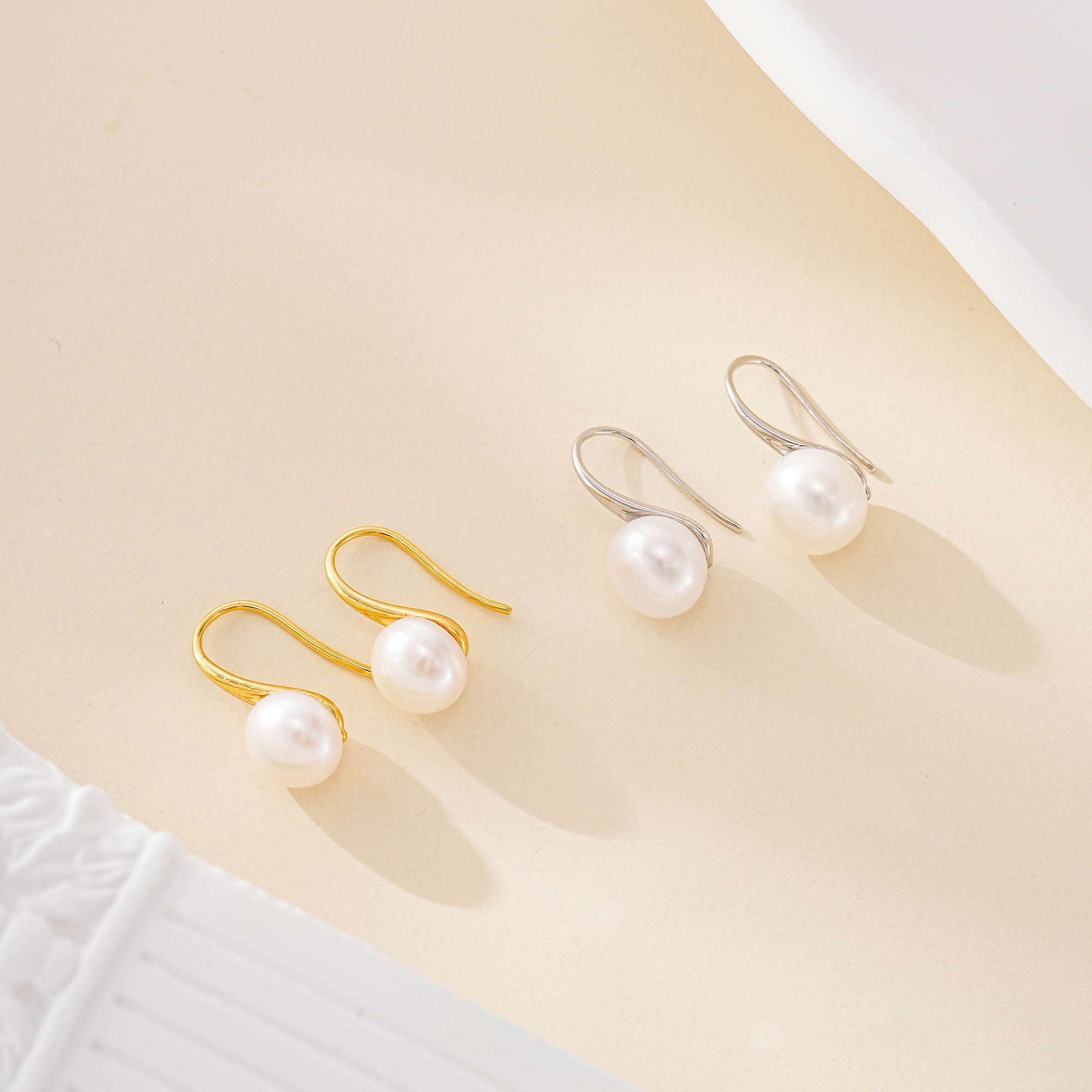 Minimalist Button Pearl Hook Earrings