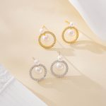 Circular Crystal Halo Pearl Drop Earrings