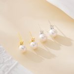 Single Zircon and Button Pearl Drop Earrings