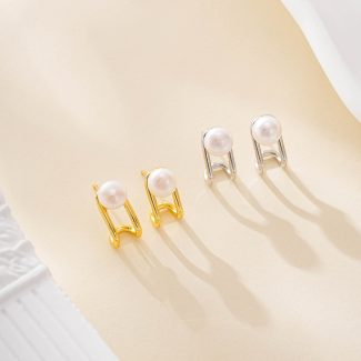Minimalist Pearl Huggie Hoop Earrings