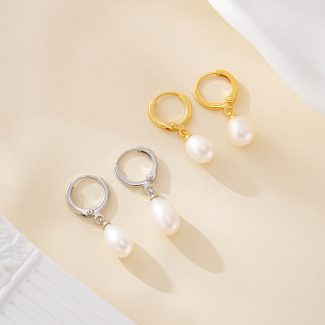Rice Freshwater Pearl Leverback Drop Earrings