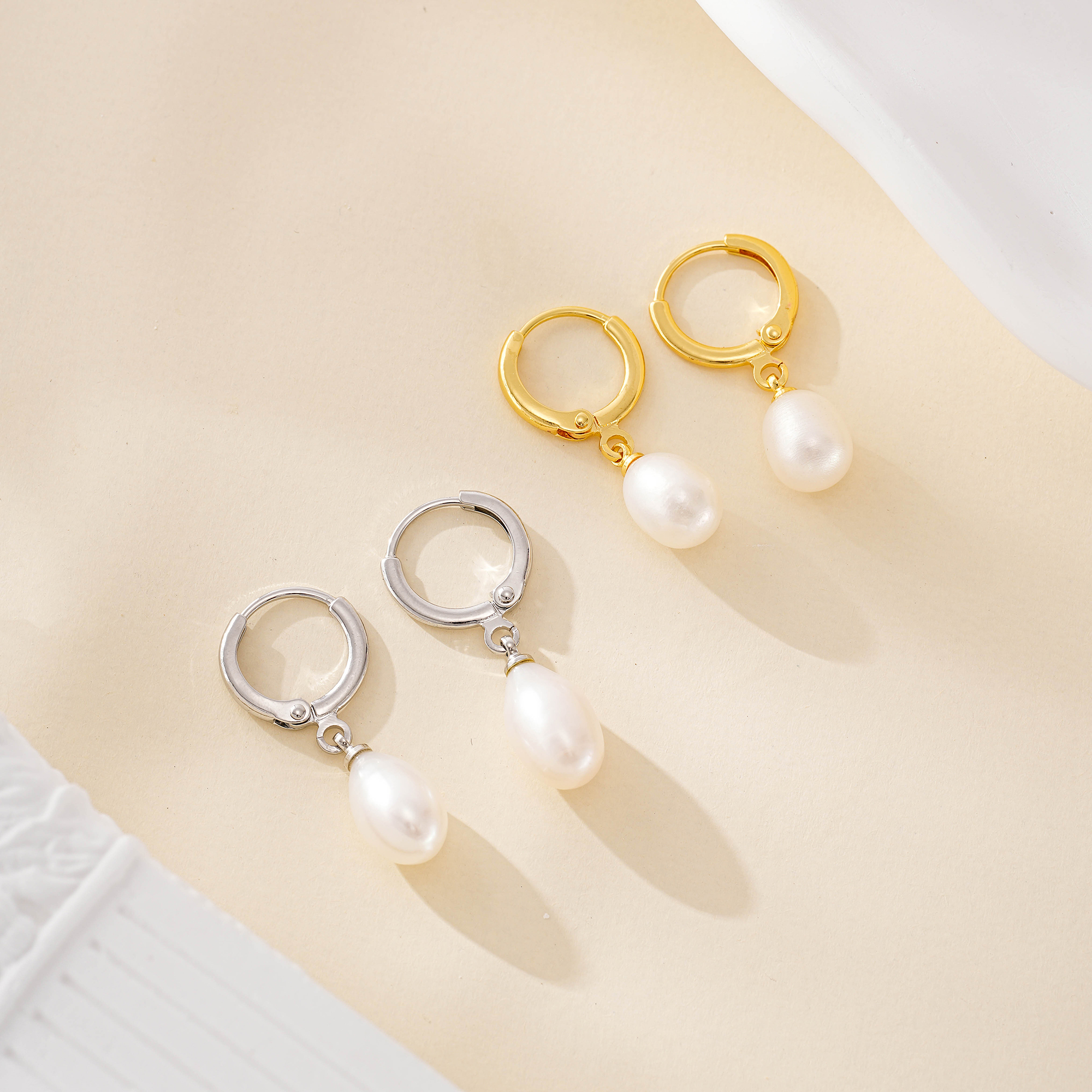 Rice Freshwater Pearl Leverback Drop Earrings