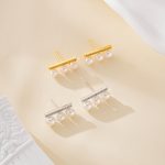 Bar and Triple-Freshwater Pearl Stud Earrings